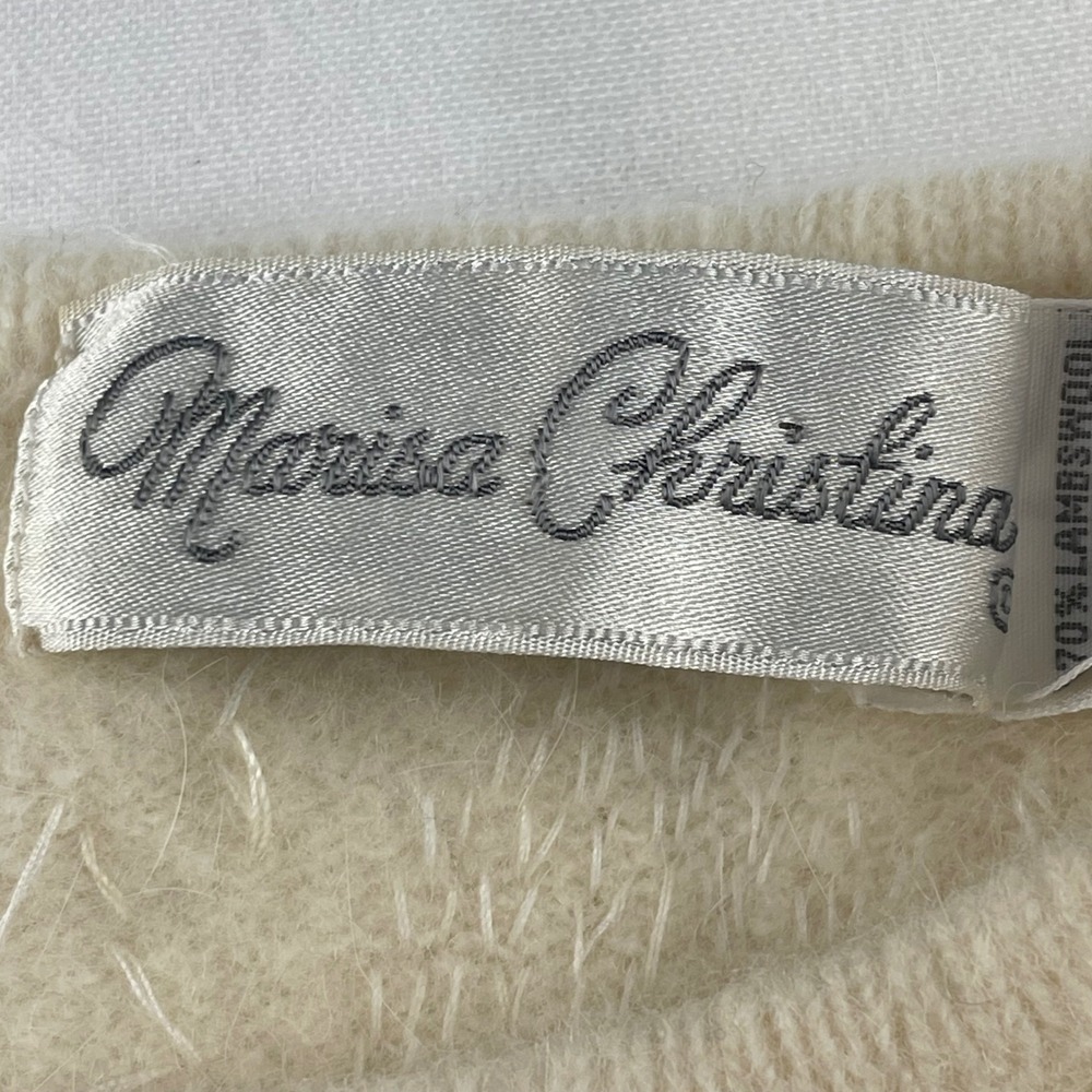 Marisa Christina Cream Beaded Chevron Angora Lambswool Sweater Puff‎ Sleeve - Picture 5 of 8